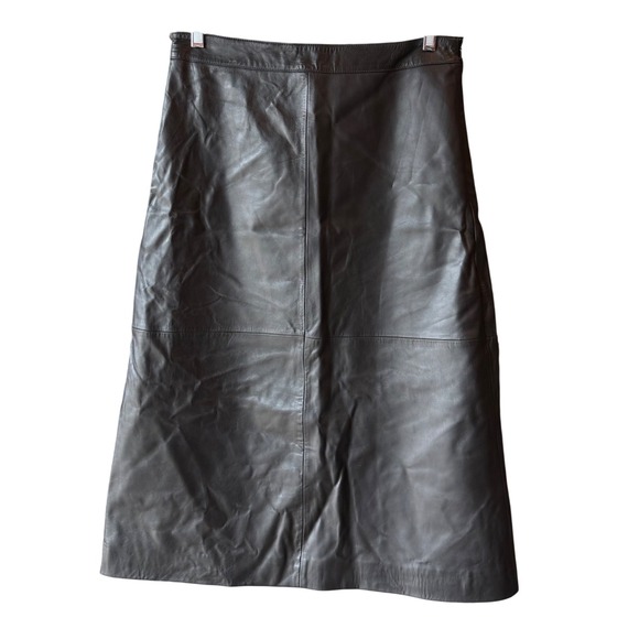 Nordstrom Leather Midi Skirt Size Medium Black A Line Minimalist
